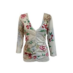 Cherry Floral Beaded Silk Cardigan by Charlotte Tarantola